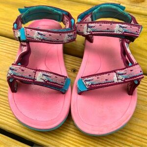 Teva Toddler Unicorn Bubble Gum Pink and  Turquoise Hurricane Sandals summer